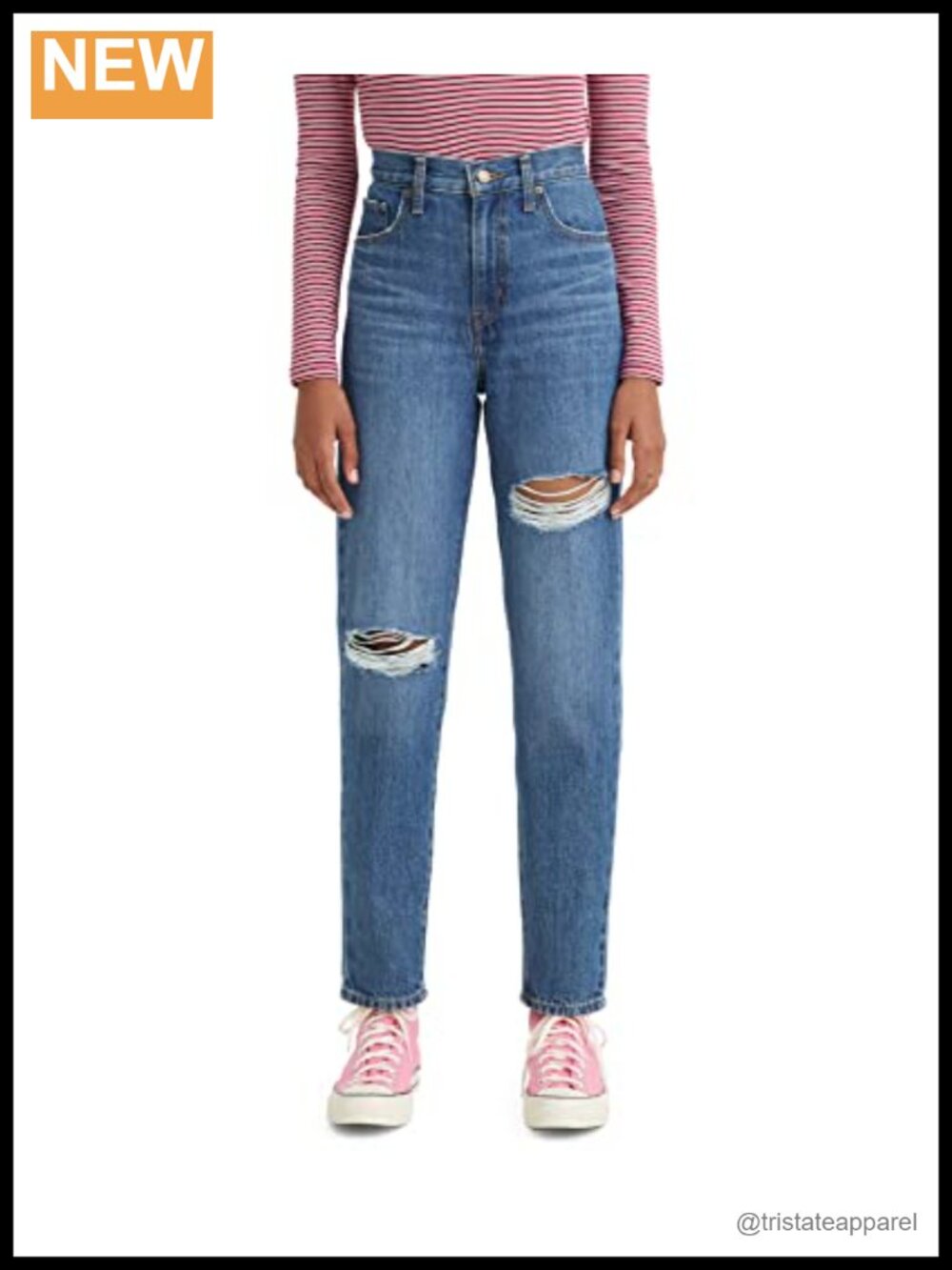 High Waisted Mom Jeans Tapered Leg Vintage Fit Casual Denim
